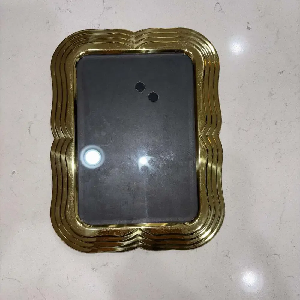 Vintage Art Deco Style Gold-Tone Metal Picture Frame with Wavy Border
